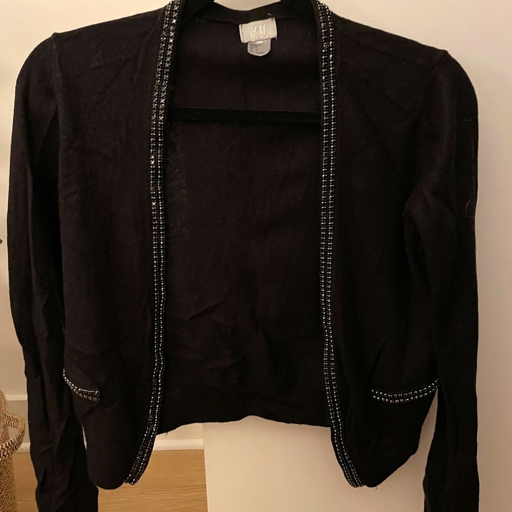 H&M Open Black Cardigan with Metallic Trim Detail